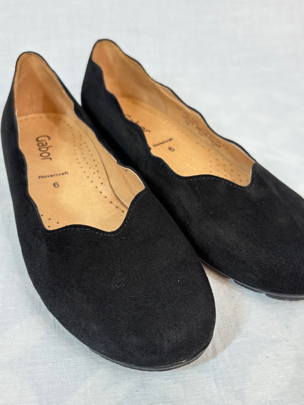 Gabor Black Suede Scalloped Slip-On Flats UK 6 / US 8.5
